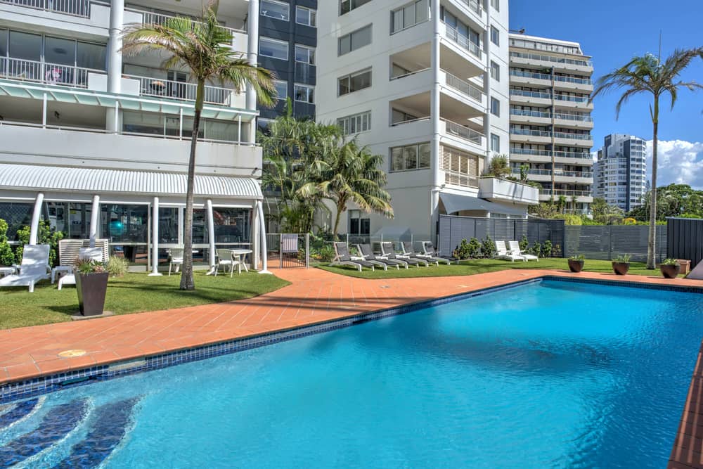 Heated saltwater pool set in landscaped gardens at Marriner Views
